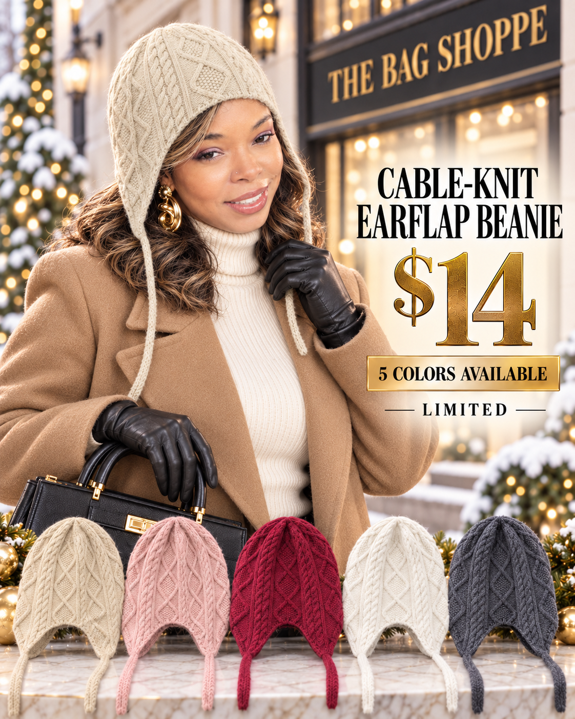 Cable Knit EARFLAP Beanie