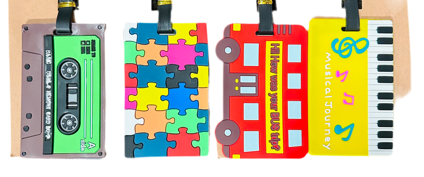 LUGGAGE TAG - PUZZLE, PIANO, CASSETTE, DOUBLEDECKER …