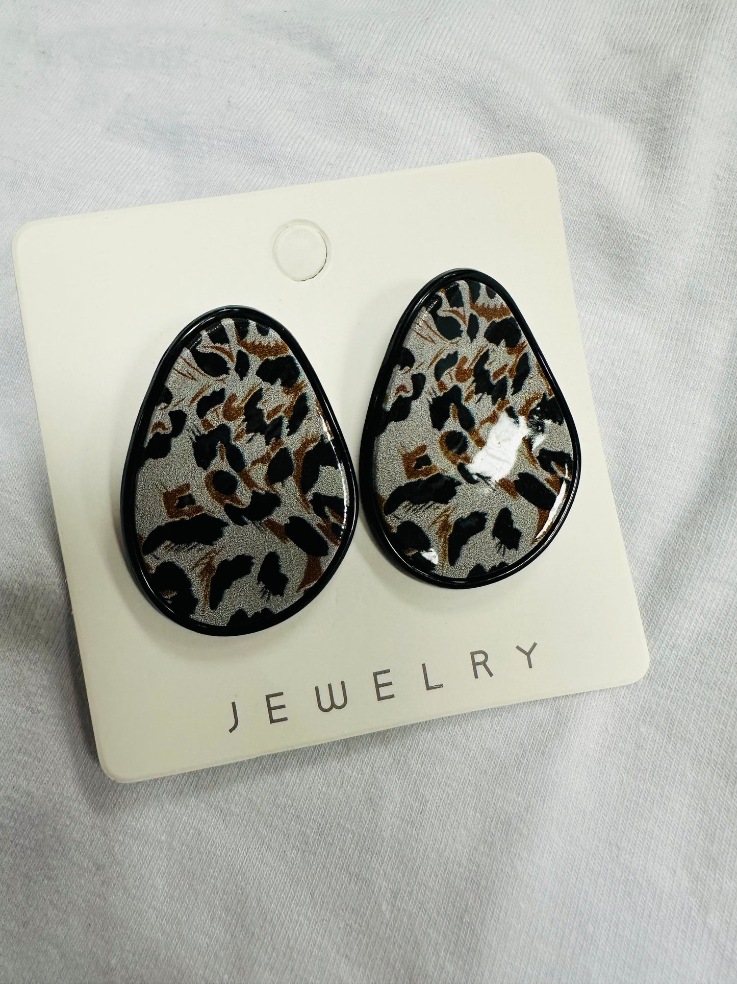 Gray Leopard Earrings