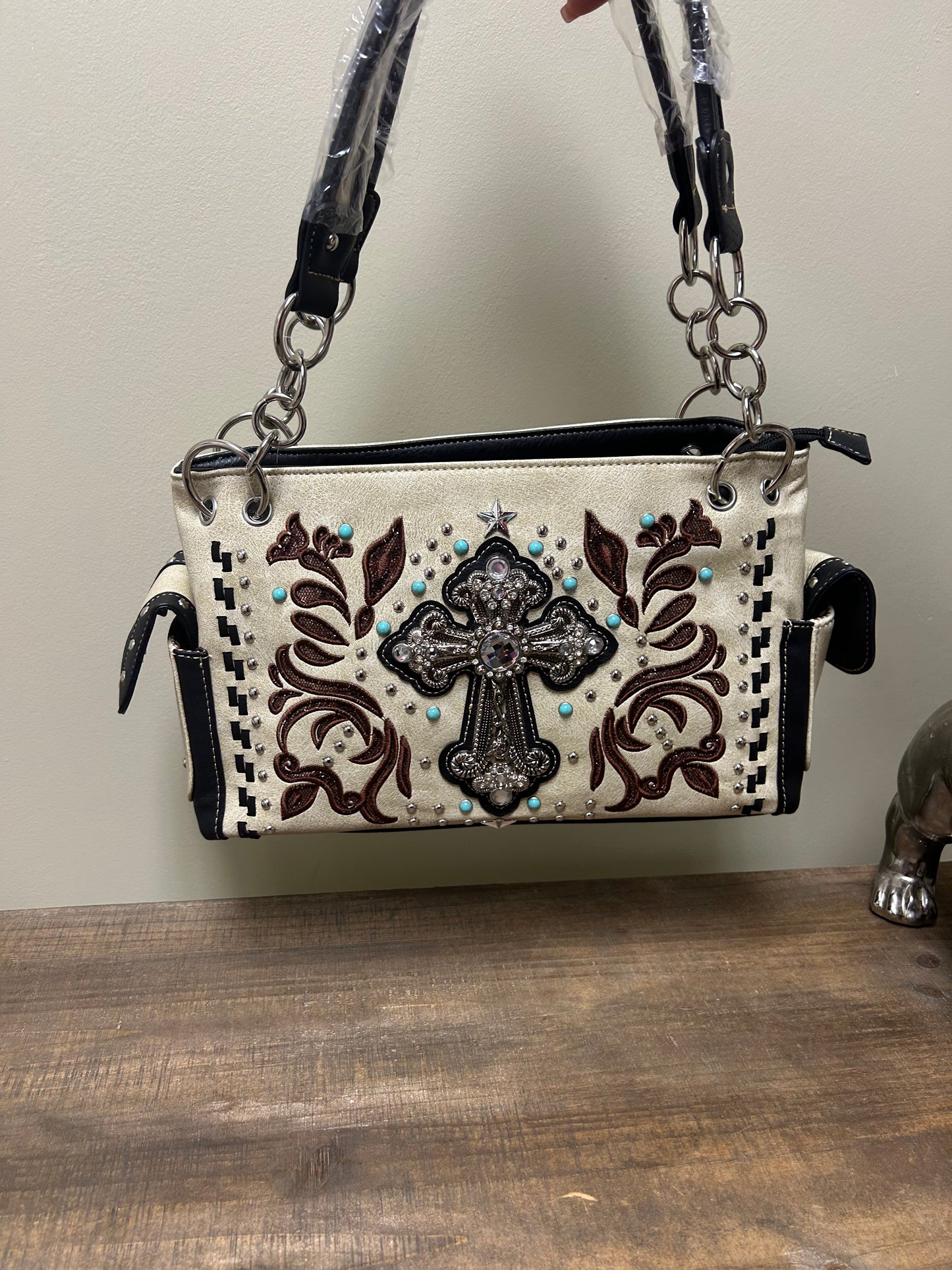 Western CROSS HANDBAG - CONCEALED BAG - BEIGE