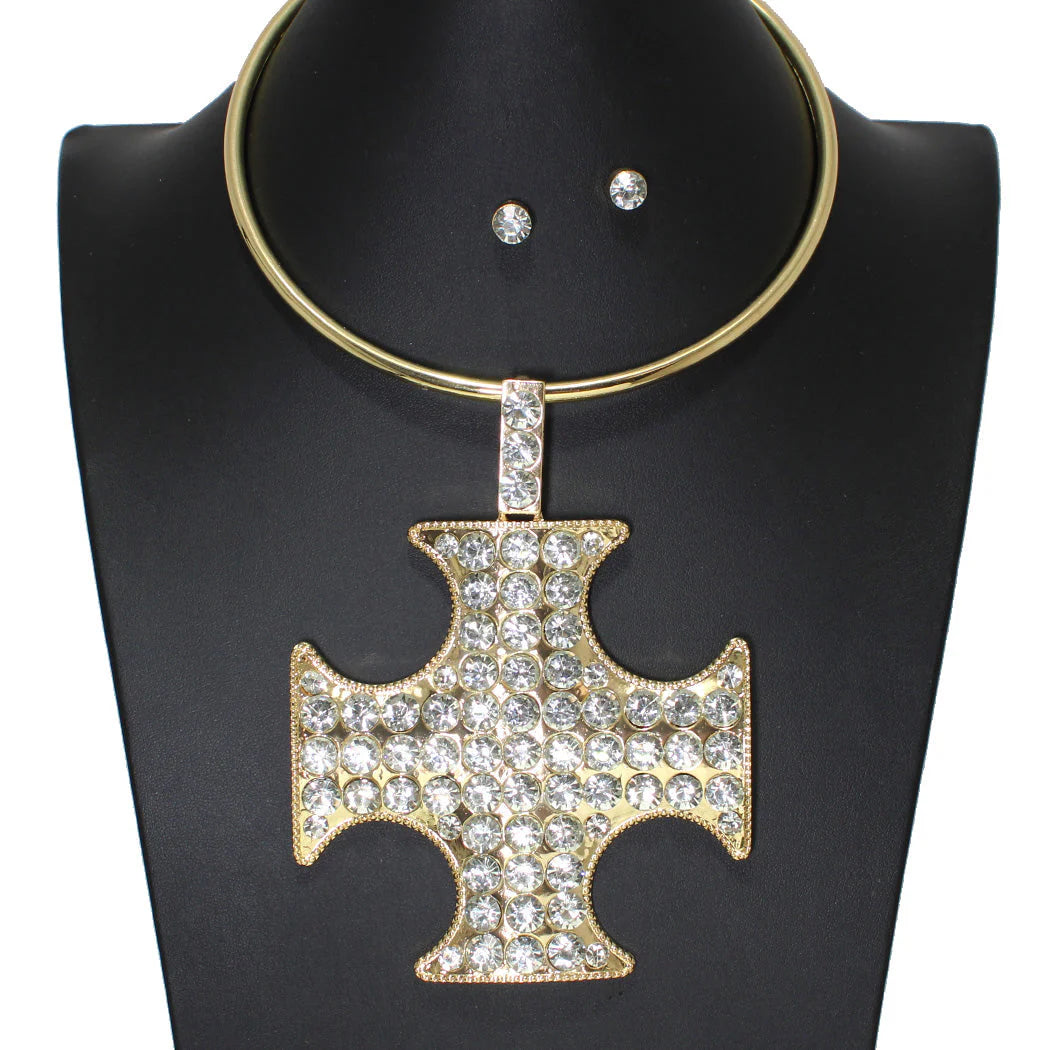 BLING CROSS CHOKER NECKLACE