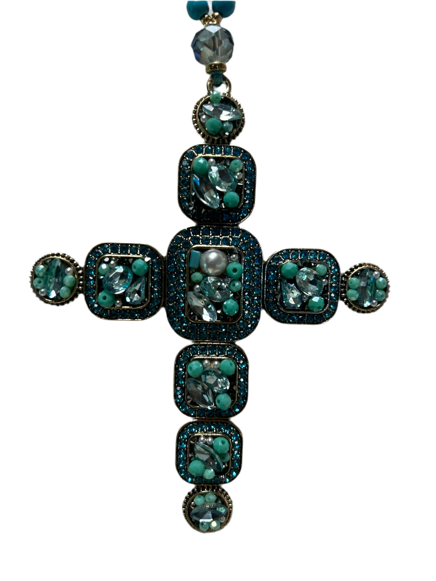 XTRA LONG BEADED BLING CROSS NECKLACE #4662
