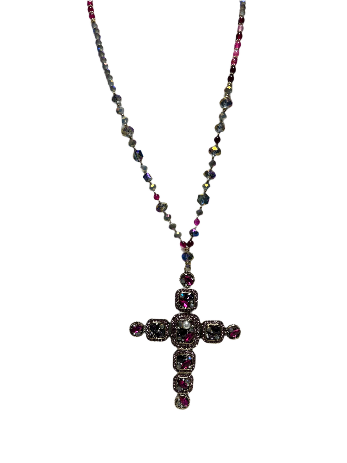 XTRA LONG BEADED BLING CROSS NECKLACE #4662