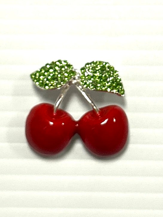 RED CHERRY BROOCH - SILVER HARDWARE