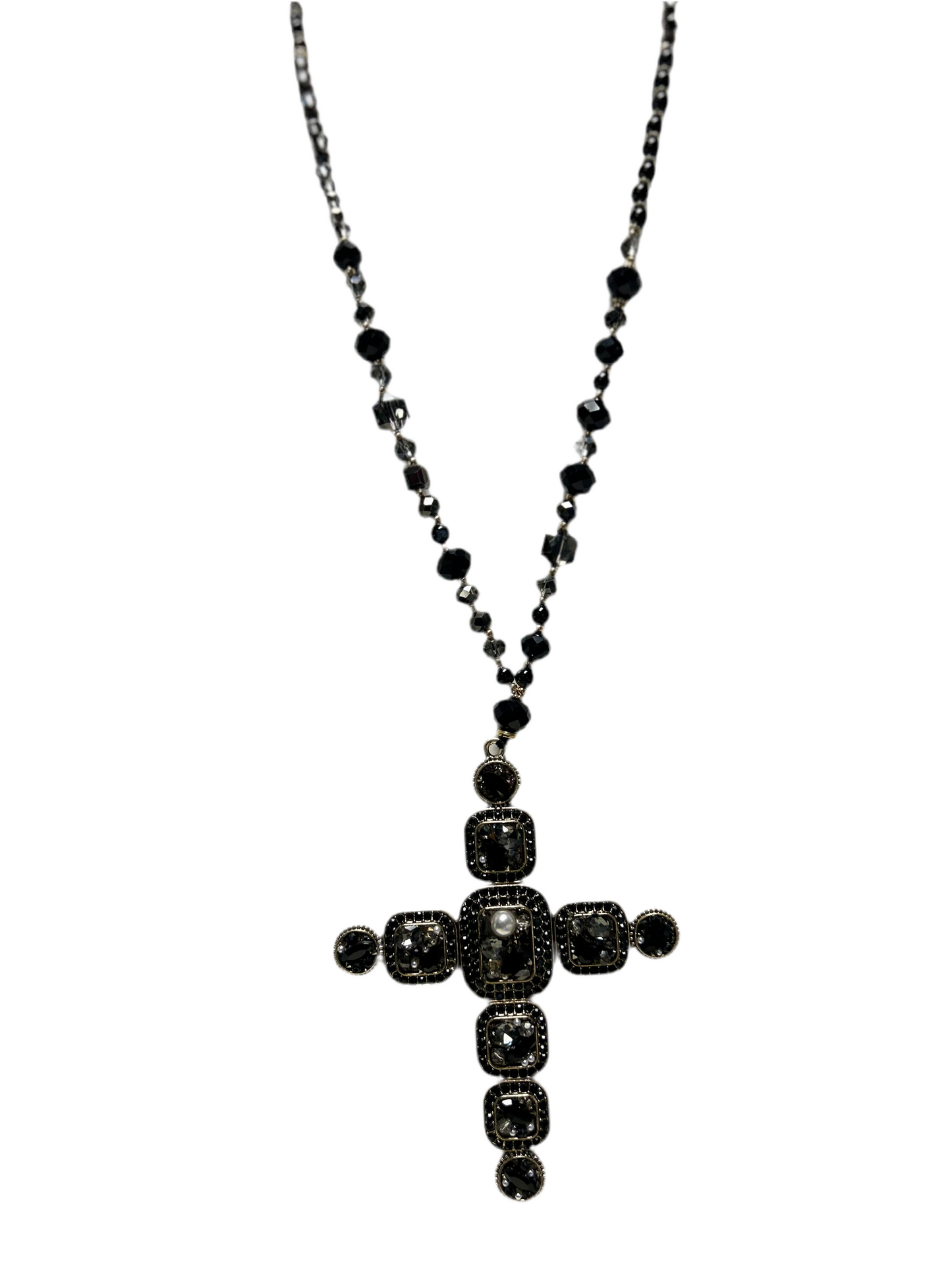 XTRA LONG BEADED BLING CROSS NECKLACE #4662