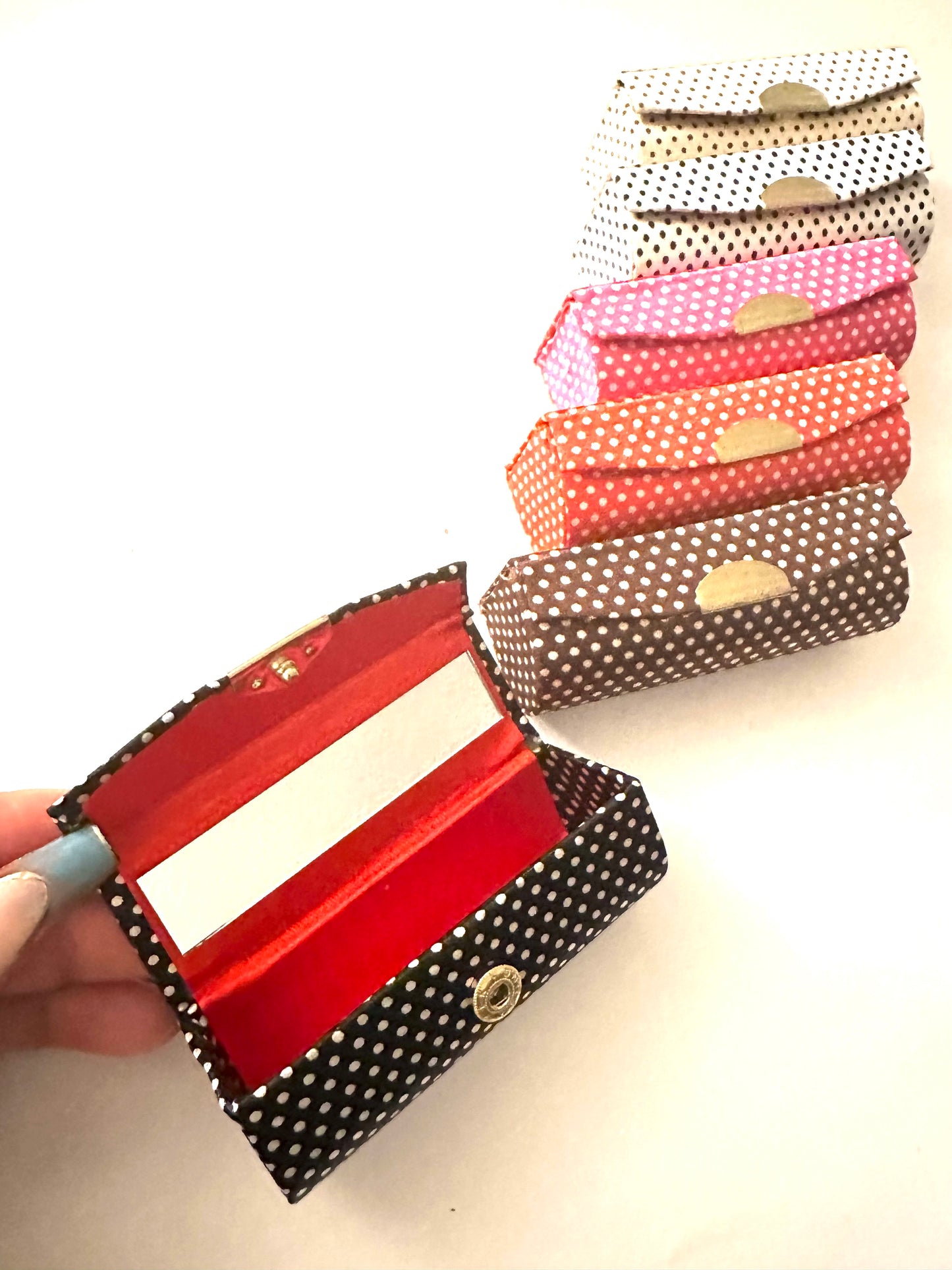 Lipstick & Mirror Container - Polkadot