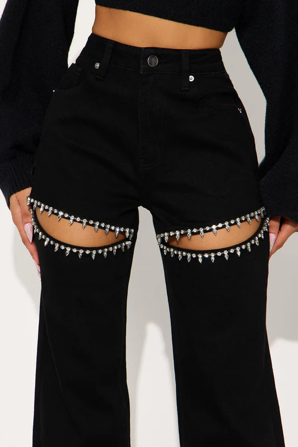 PEAK A BOO BLACK PANTS WITH BLING.