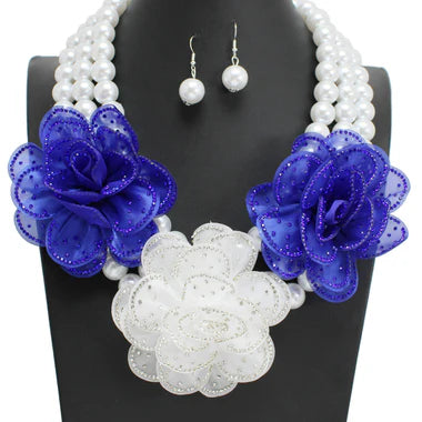 FLOWER PEARL NECKLACE SET