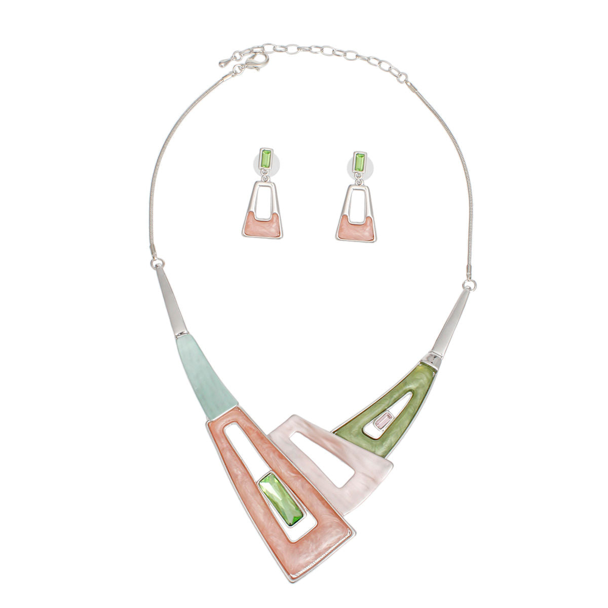 AKA Collar Pink Green Geometric Snake Chain Set