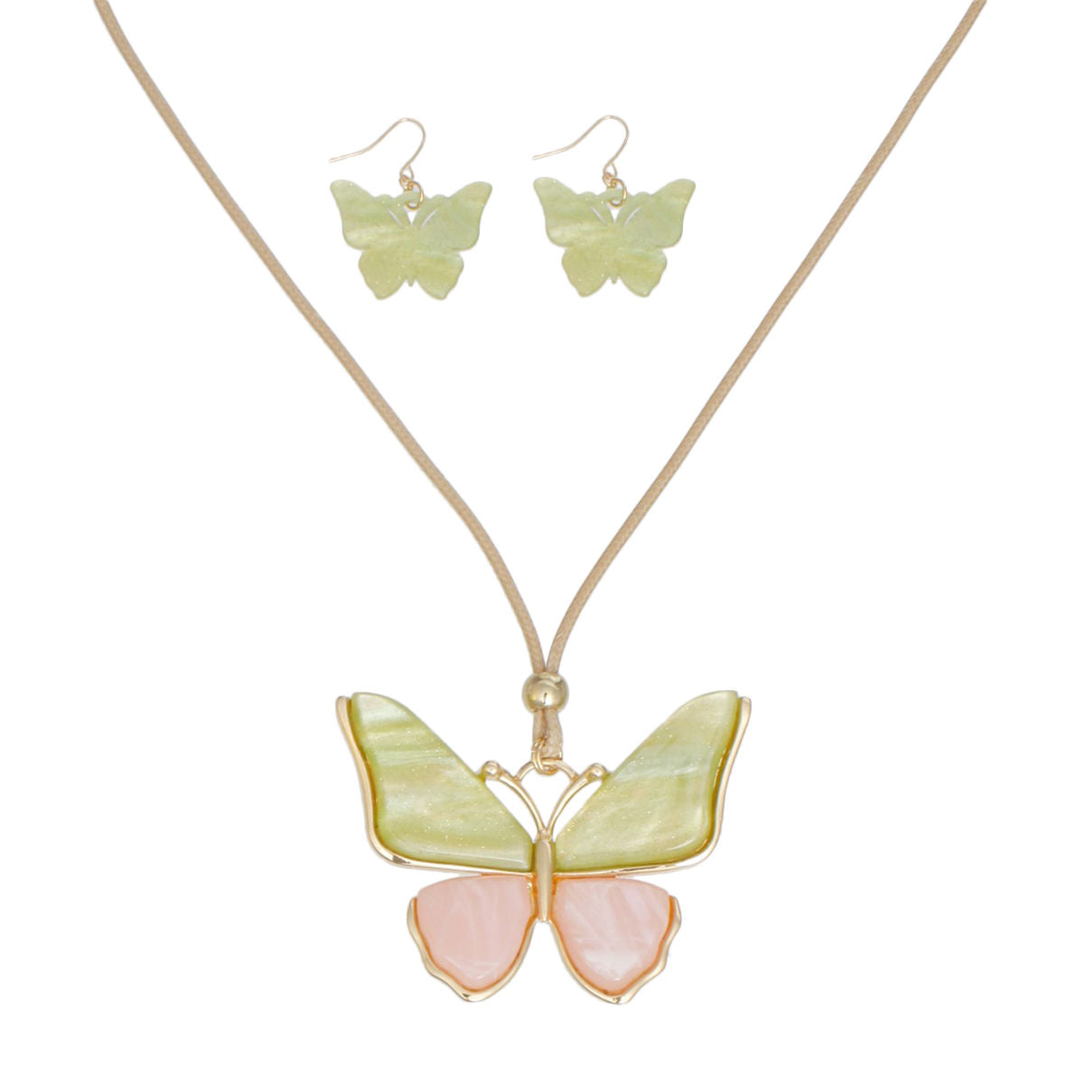 AKA Pink Green Butterfly Adjustable Cord Necklace