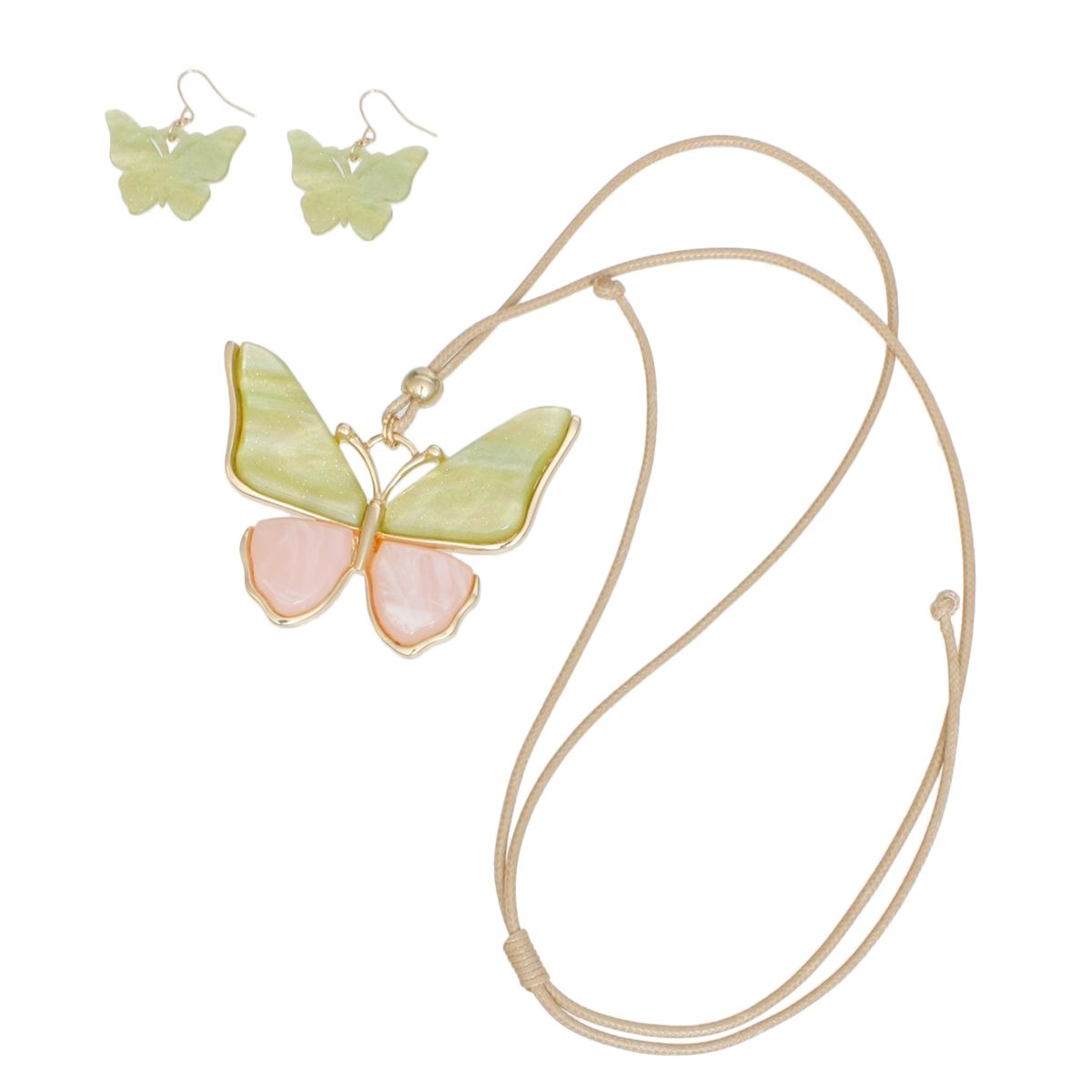 AKA Pink Green Butterfly Adjustable Cord Necklace