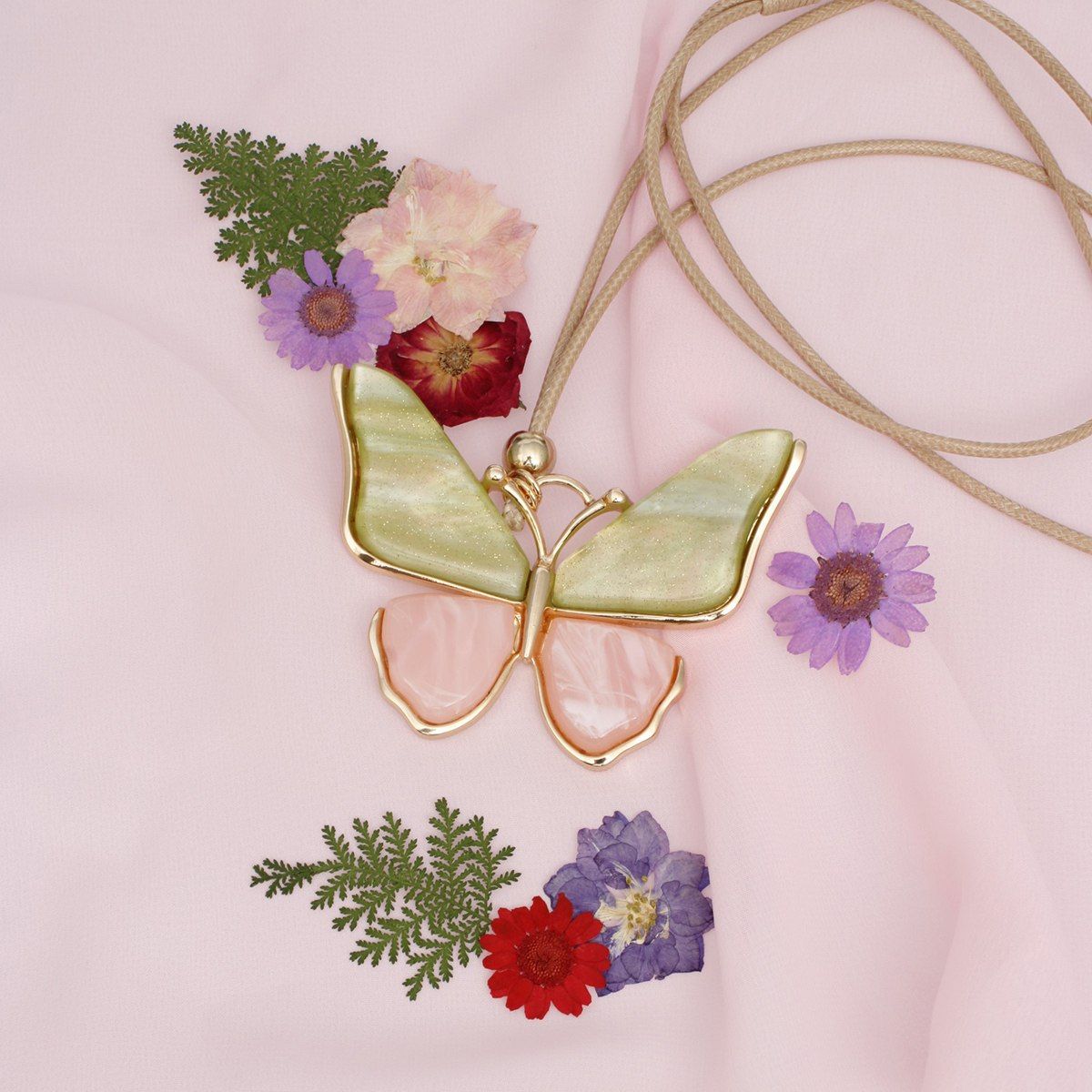 AKA Pink Green Butterfly Adjustable Cord Necklace