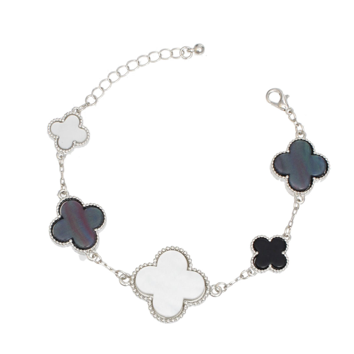 Silver Chain Bracelet with Multi Quatrefoil Clover