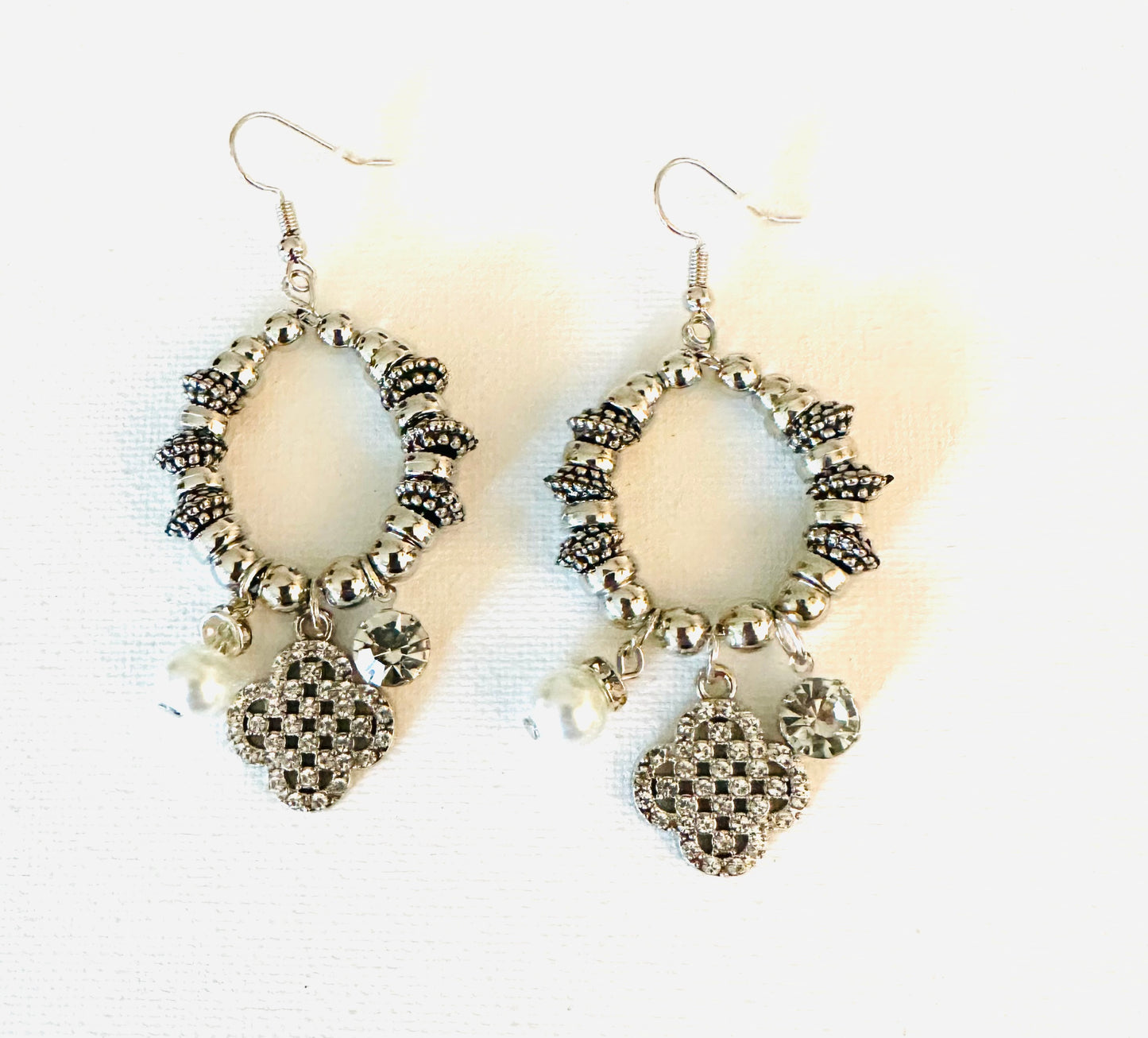 Clover Beaded Charm Pearl Bling Earrings SCR2023
