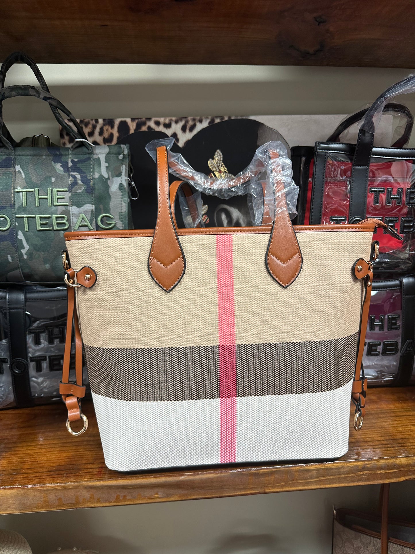 PLAID NF TOTE w/ wallet - LARGE