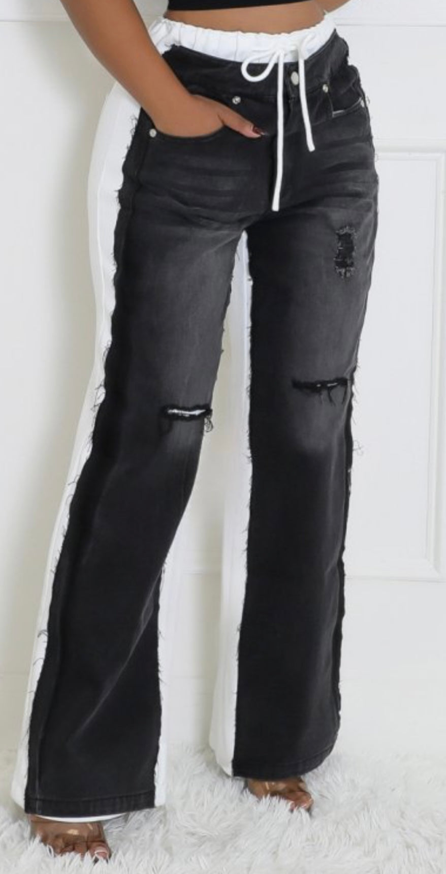Black Denim & White Pants