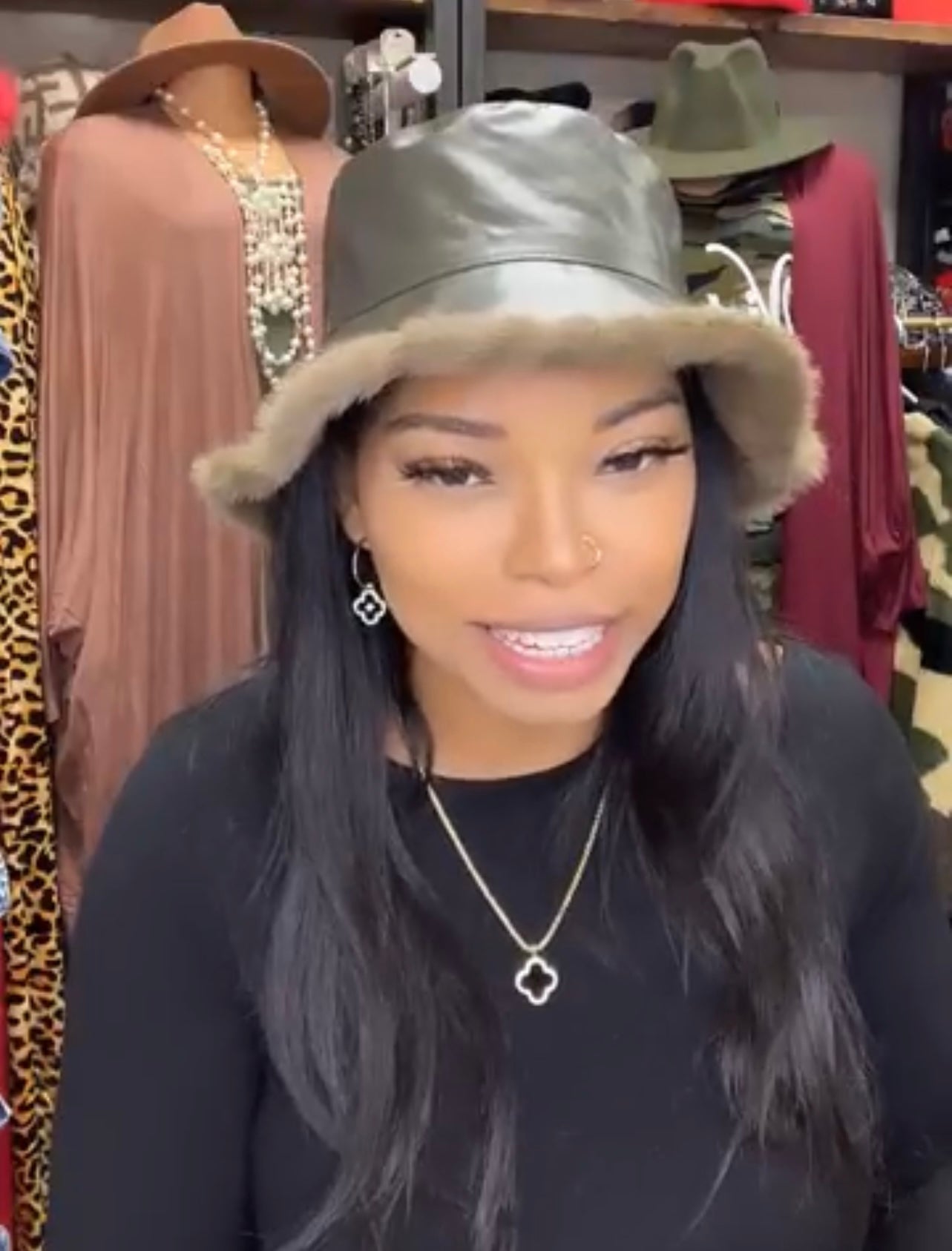 Leather Fur Bucket Hat