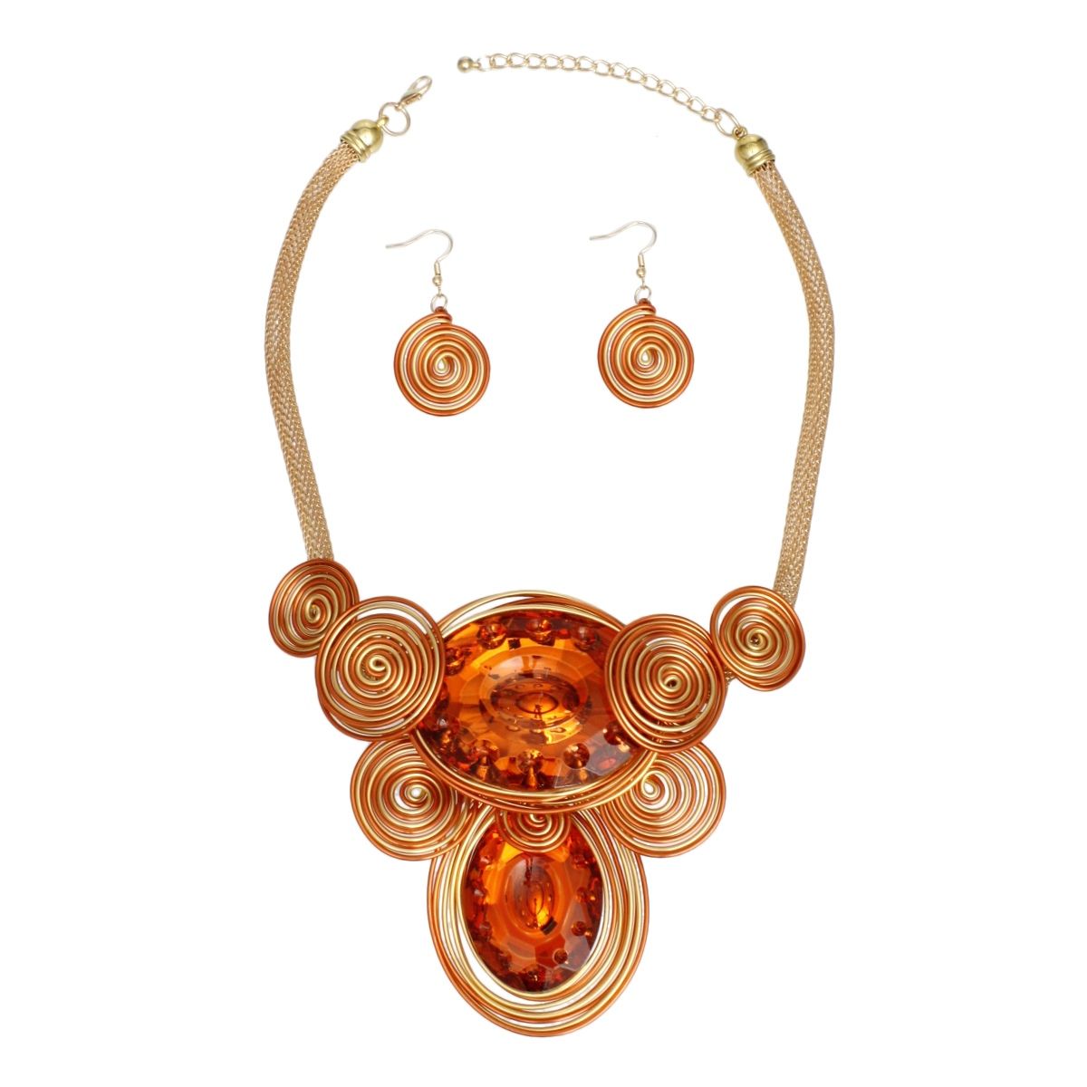 Bib Orange and Gold Wire Drilled Crystal Necklace