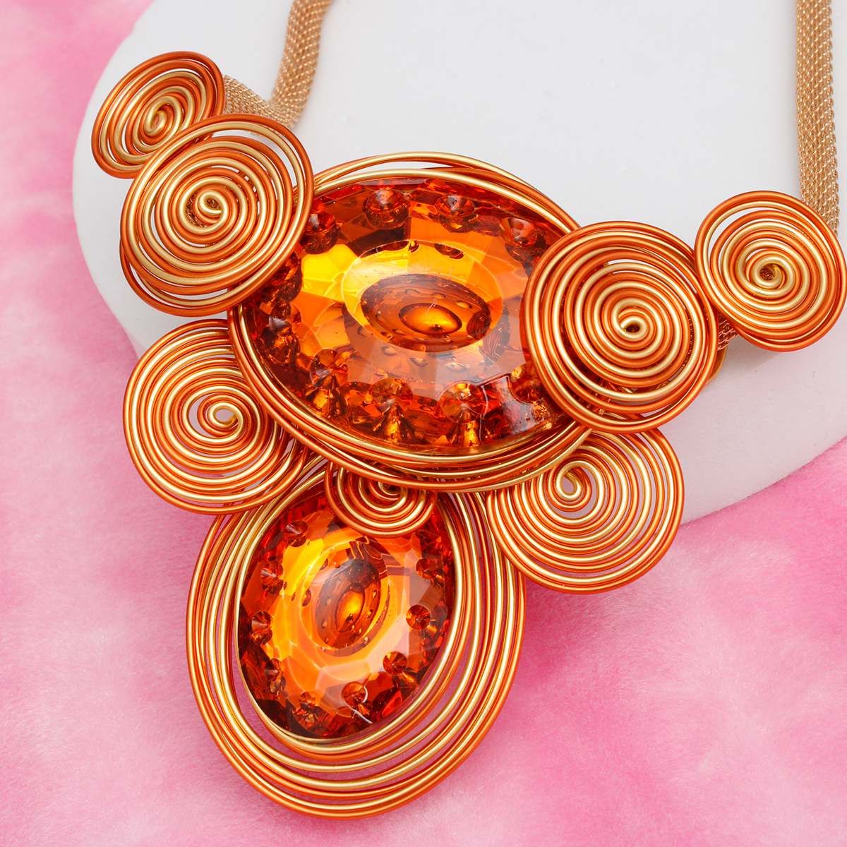 Bib Orange and Gold Wire Drilled Crystal Necklace