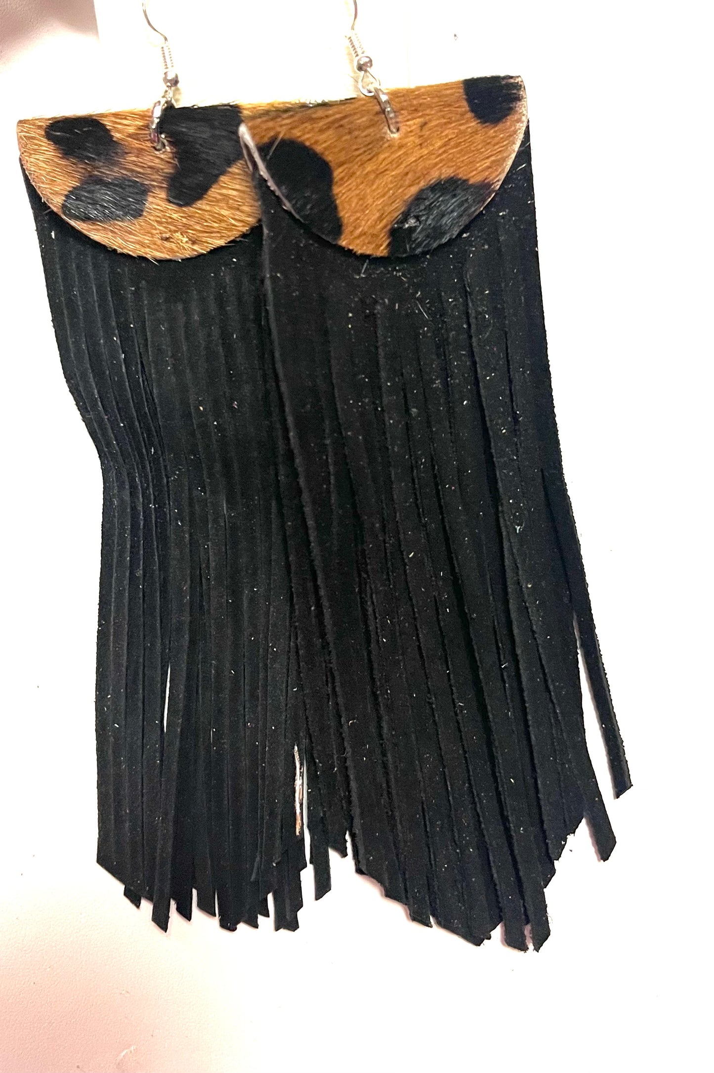 Leather Strip Fringe Earrings