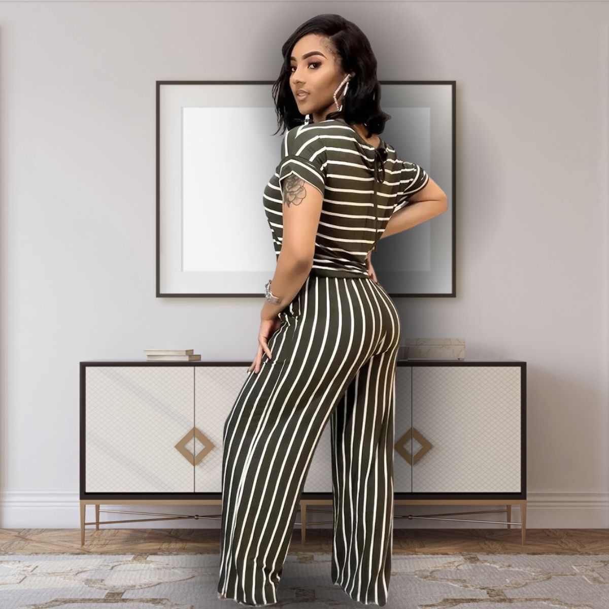 Olive Stripe 4XL Jumpsuit