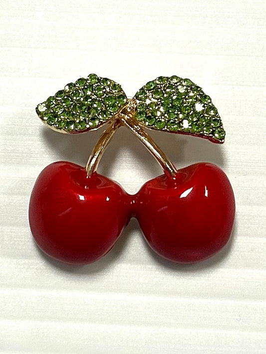 RED CHERRY BROOCH - GOLD HARDWARE