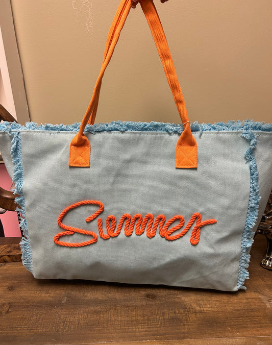 SUMMER LARGE TOTE - BLUE/ORANGE
