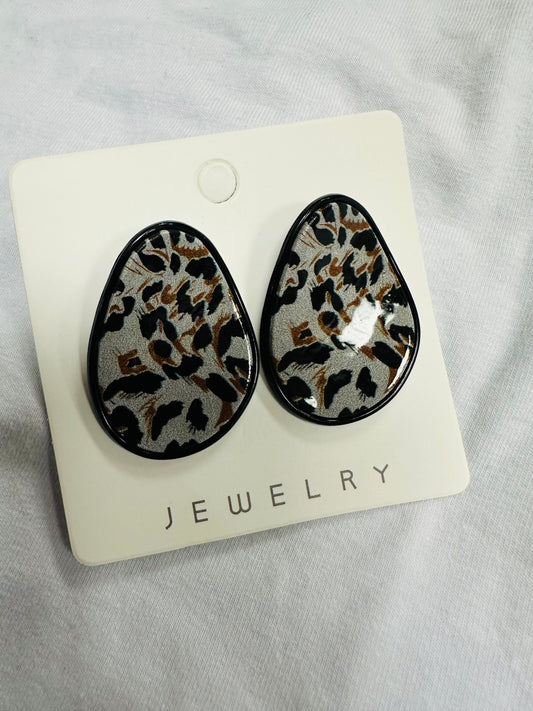 Gray Leopard Earrings