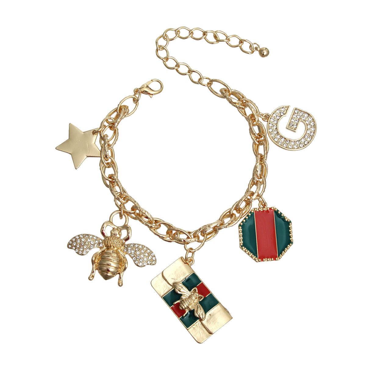 Gold Red and Green Designer Charm Bracelet