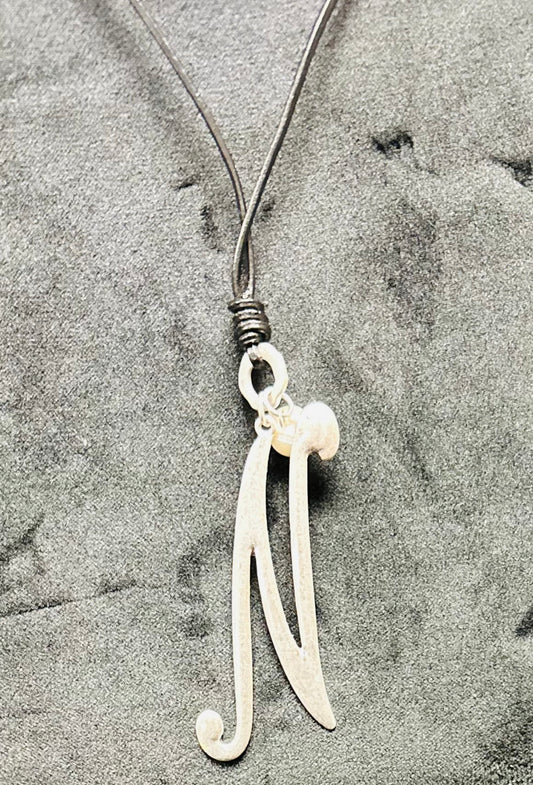 SILVER ANTIQUE LETTER INITIAL NECKLACE