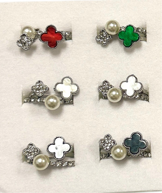 BLING CLOVER FLOWER PEARL RING