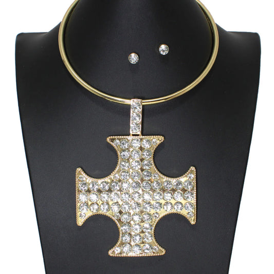BLING CROSS CHOKER NECKLACE