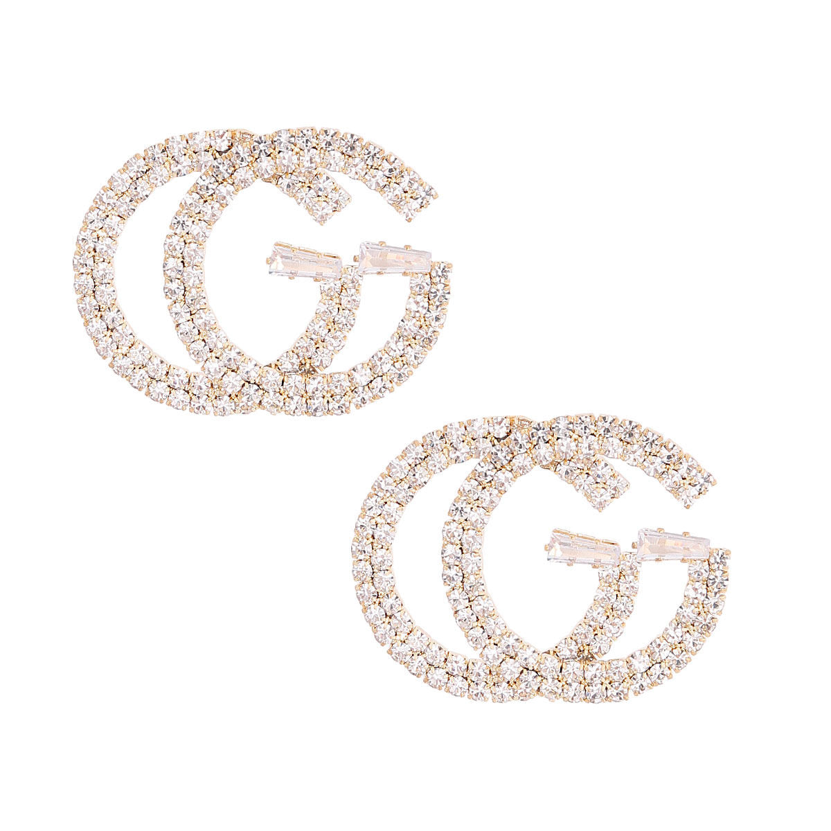 Gold Pave Designer G Logo Studs