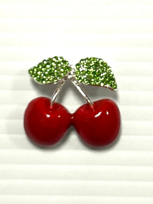 RED CHERRY BROOCH - SILVER HARDWARE