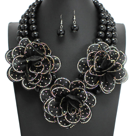 FLOWER PEARL NECKLACE SET