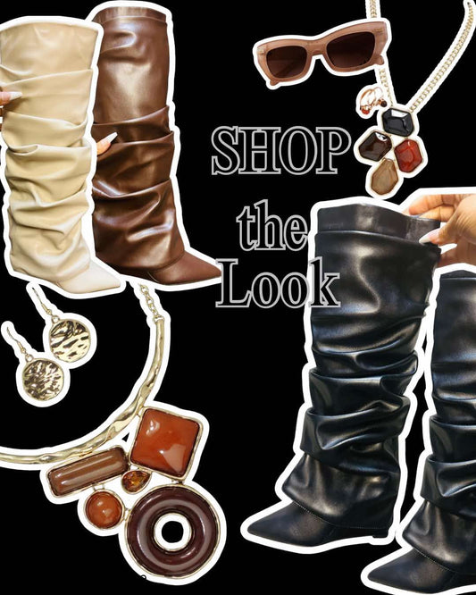 Scrunchy Stacked Leather Boots