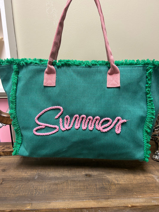 SUMMER LARGE TOTE - GREEN/PINK