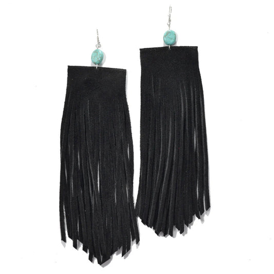FRINGE BOHO EARRINGS W/ TURQ MINI STONE