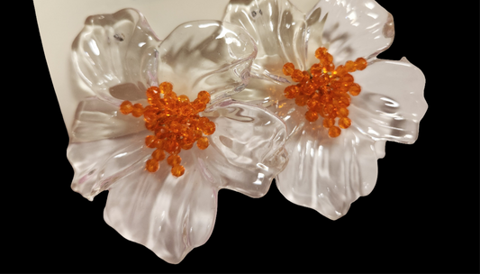 CLEAR ORANGE BUD FLOWER EARRINGS