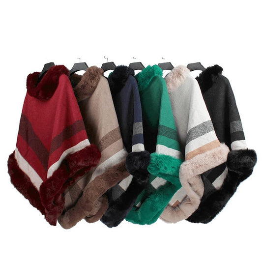 Poncho with fur trim