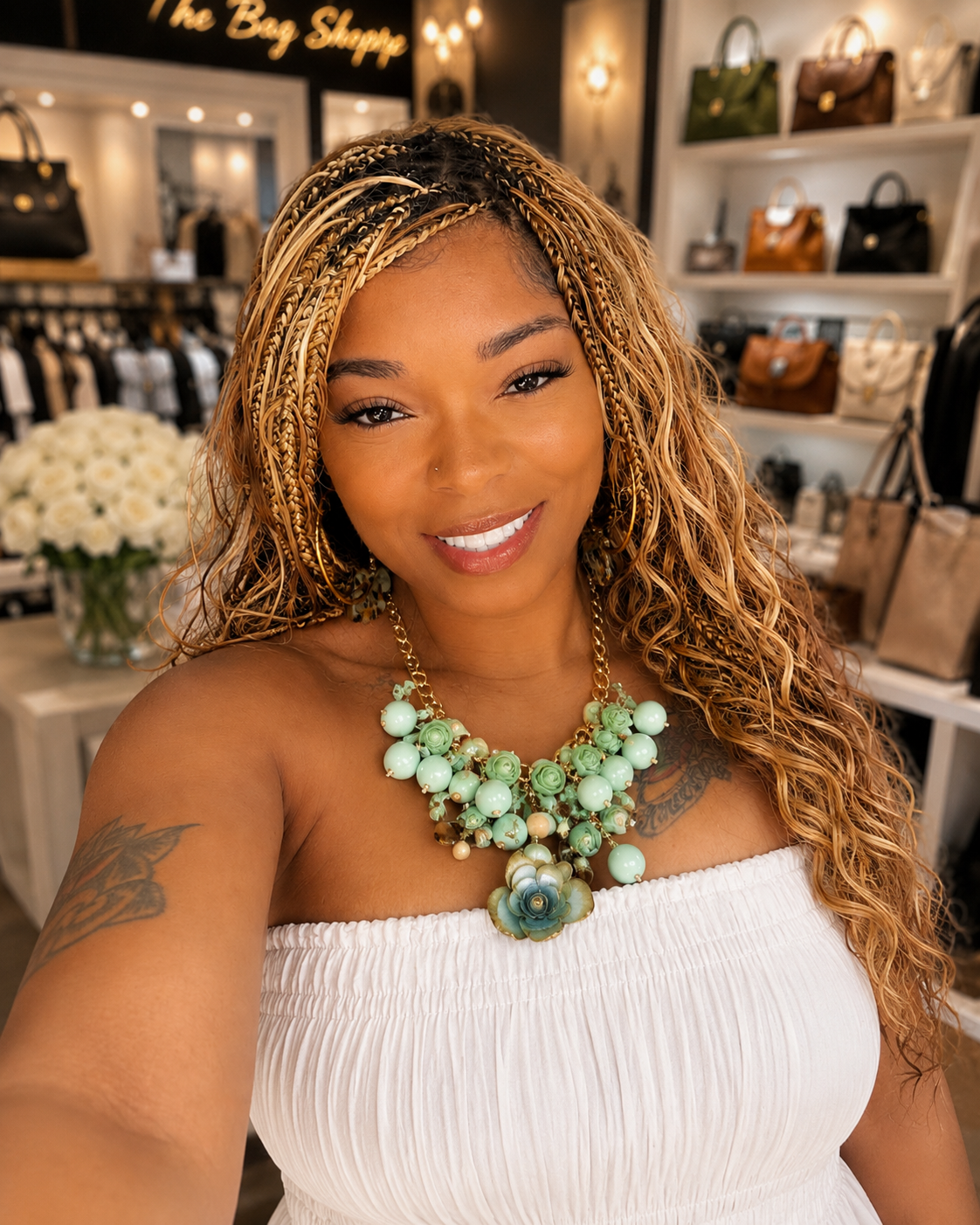 Green Floral Garden Fringe Statement Necklace