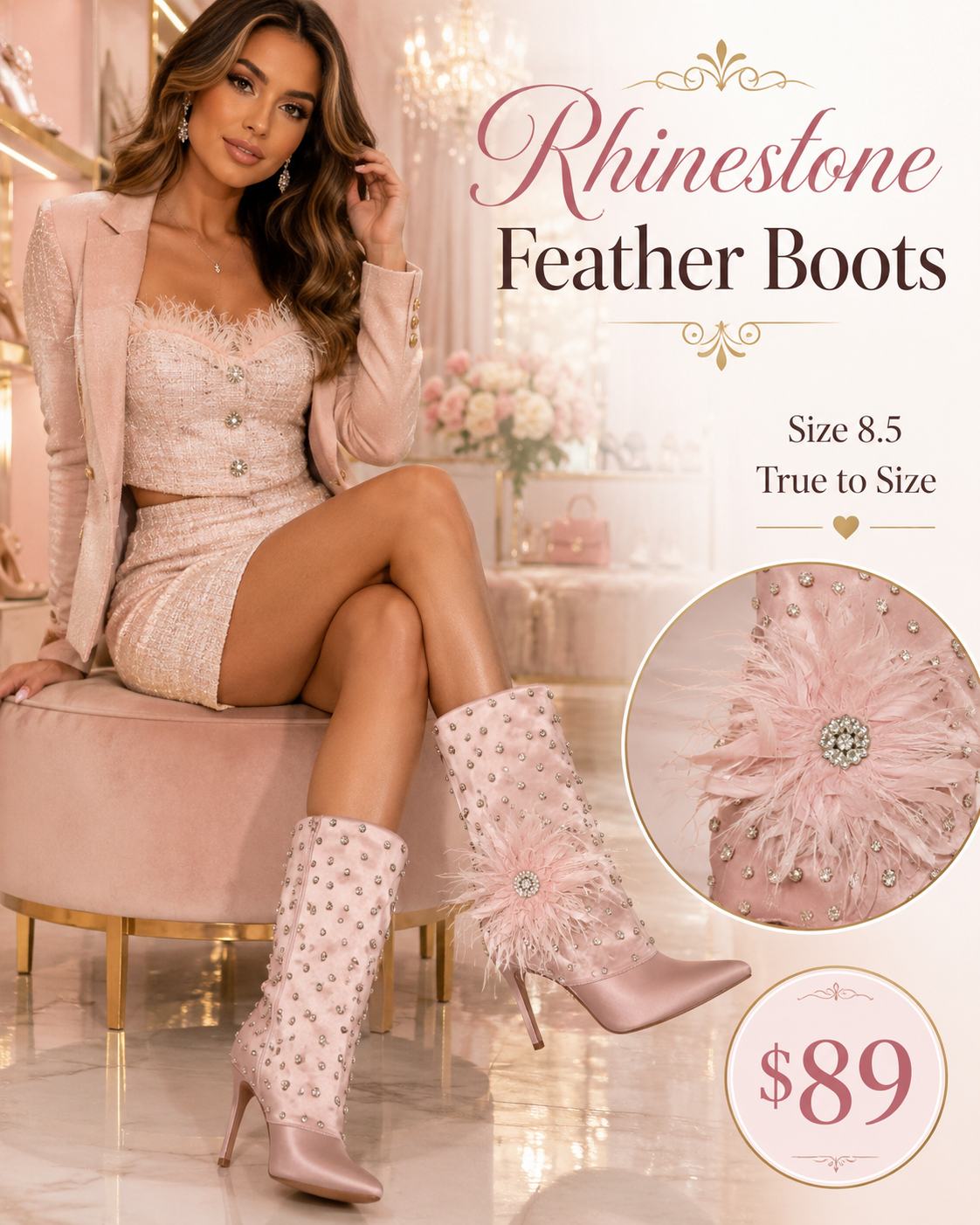 Rhinestone Feather Boots