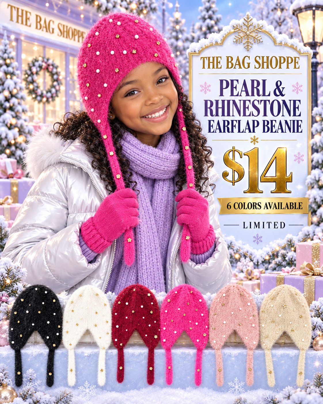Pearl & Rhinestone EARFLAP Beanie