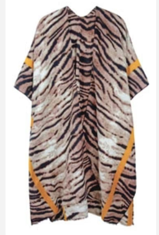 GRAY ZEBRA MUSTARD STRIPE KIMONO