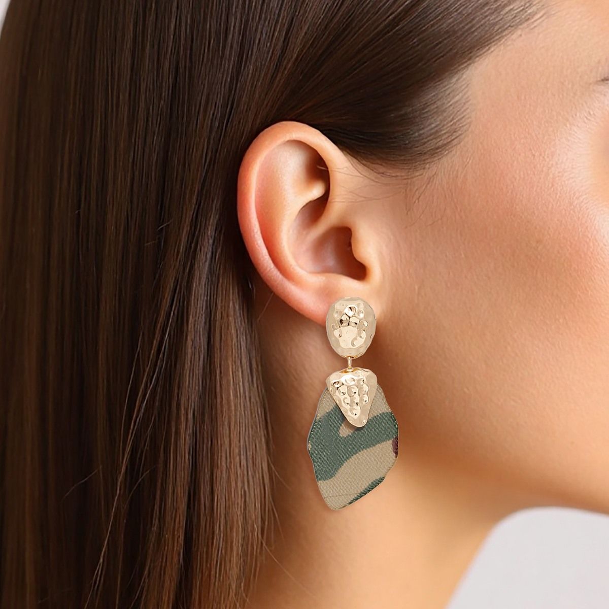 Drop Chic Camouflage Print and Gold Earrings Women