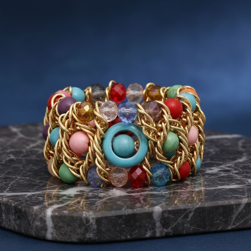 Multicolor Glass and Cracked Bead Woven Bracelet