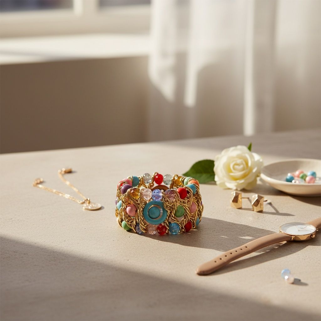 Multicolor Glass and Cracked Bead Woven Bracelet