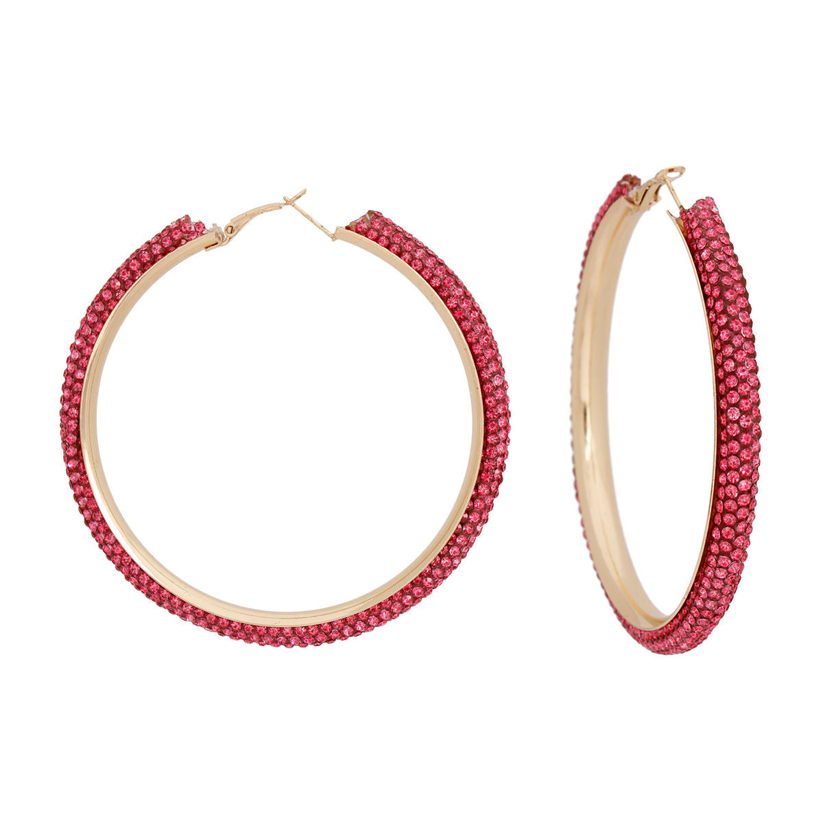 Hoop Pink Tube Rhinestone 3" Earrings for Women