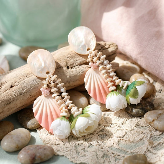 Beige Oversized Enchanted Floral Drop Earrings