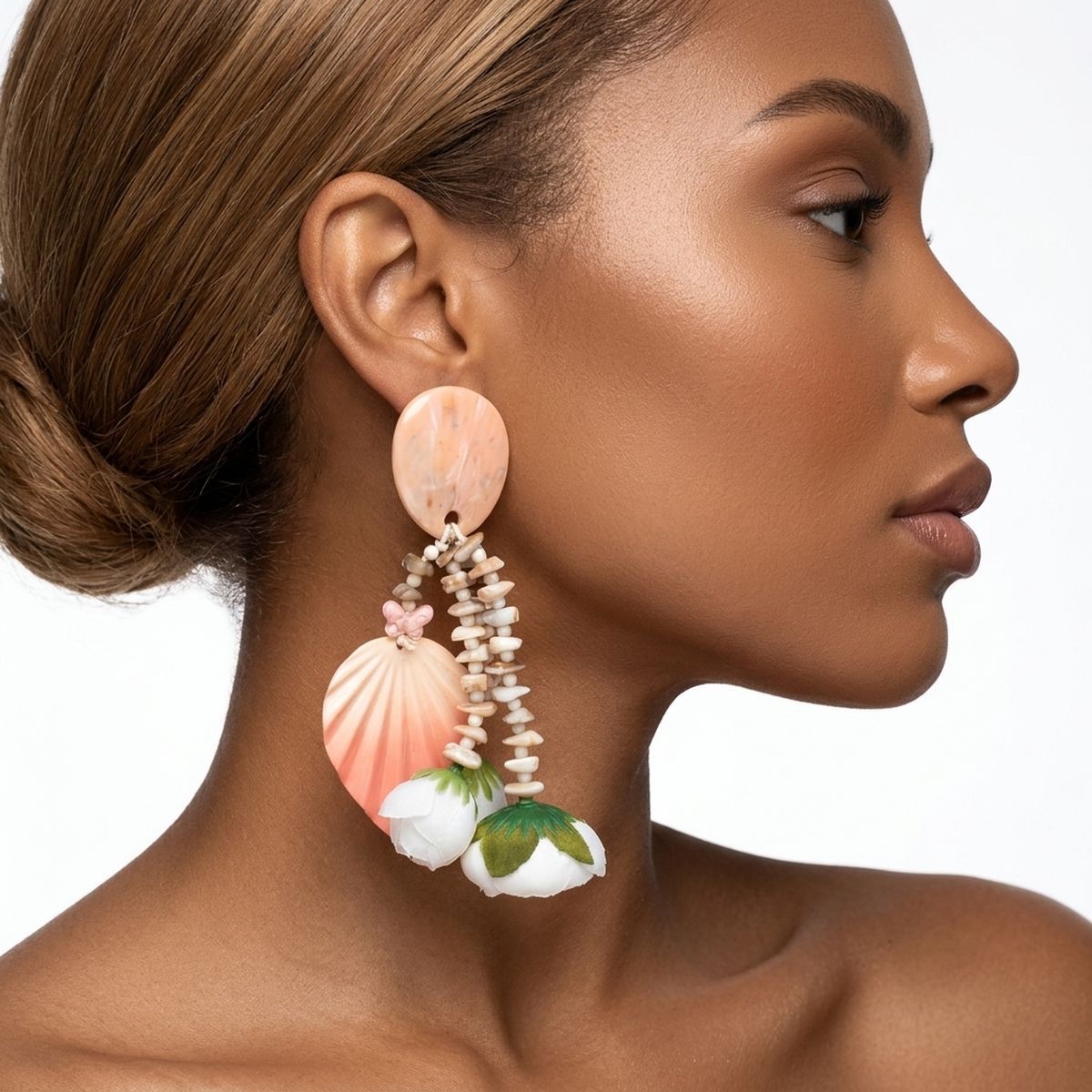 Beige Oversized Enchanted Floral Drop Earrings